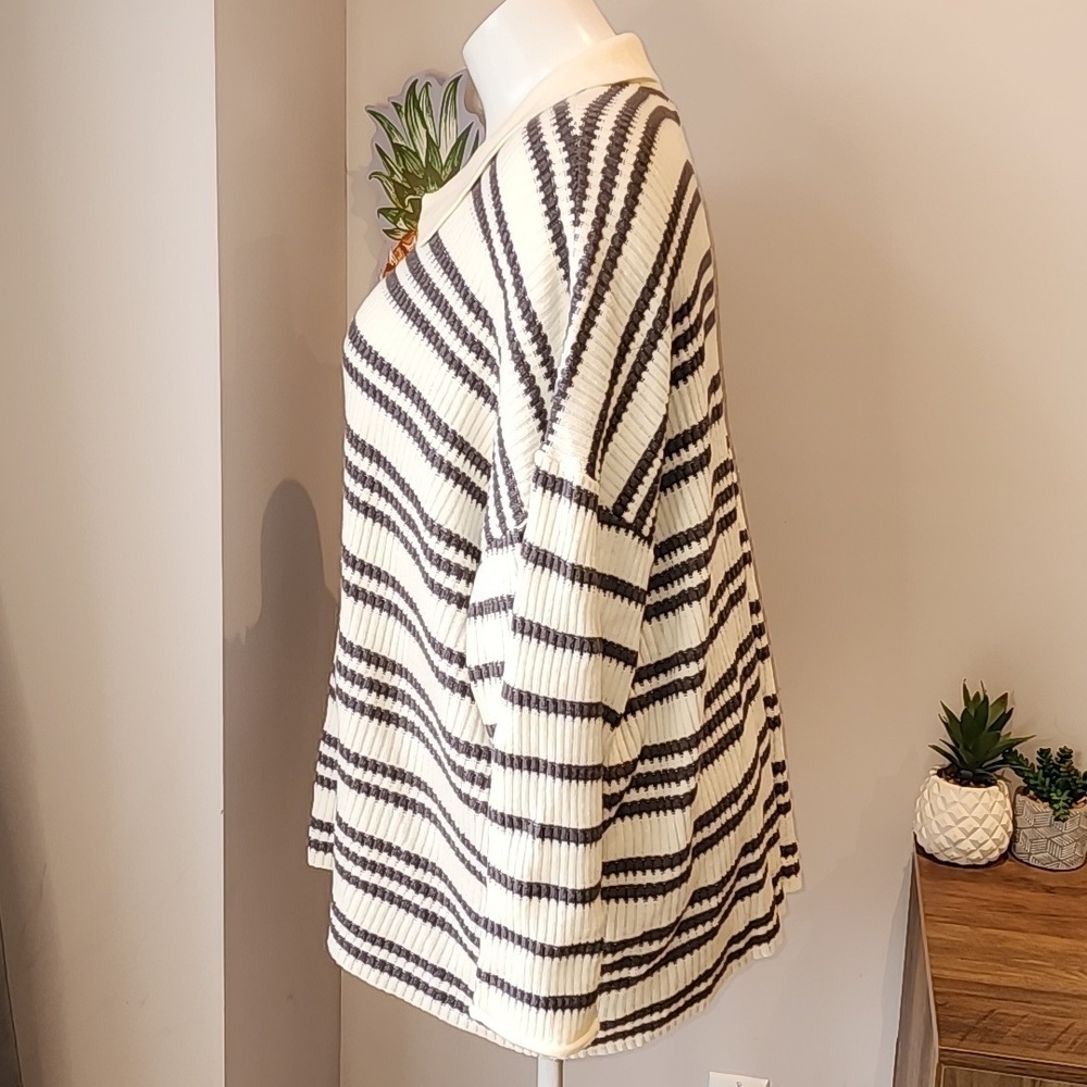 Torrid - Pullover Collared Button Front Sweater in Grey Stripe​​​​​​​​ - Picture 4 of 13